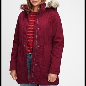 Gap Red Sherpa Lined Parka Coat Large